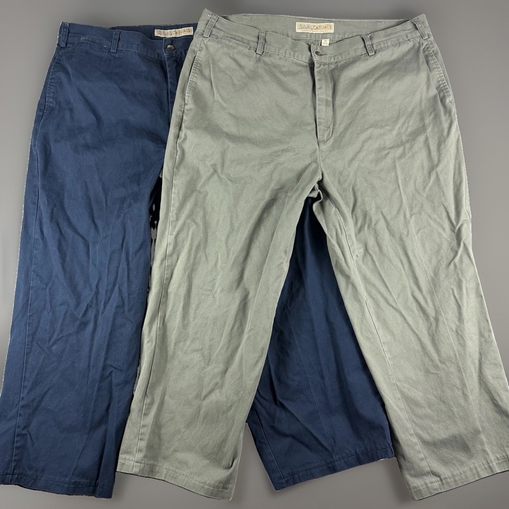 Cabela's casual khakis blue and green 2 pairs, cotton, men's 44x26
